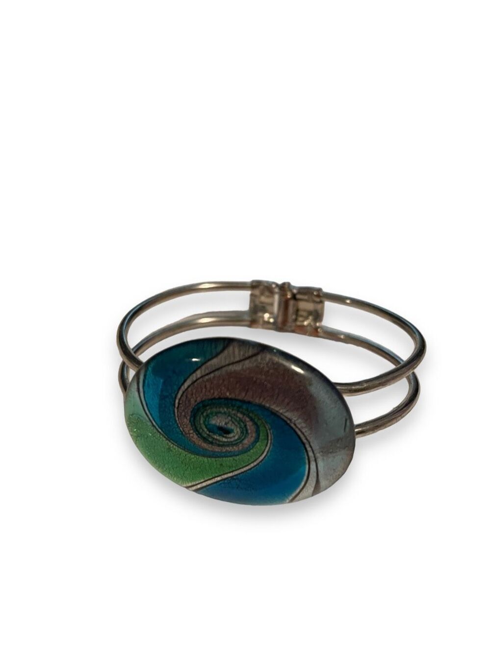 Dichroic Glass Bracelet Silvertone Hinge